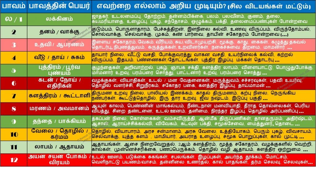 பாவங்கள், பாவகங்கள், காரகங்கள்